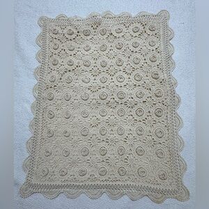Vintage Keeco Hand Crochet Lace Ivory Cotton Pillow Case 50”x25”
